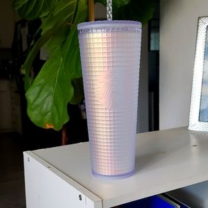 NEW Starbucks 2022 Iridescent Soft Touch Grid Clear White 24oz Cold Cup